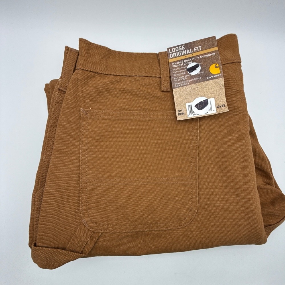 Carhartt Washed Duck Work Dungaree Flannel Lined Pants Mens 40x32 B111 BRN NWT